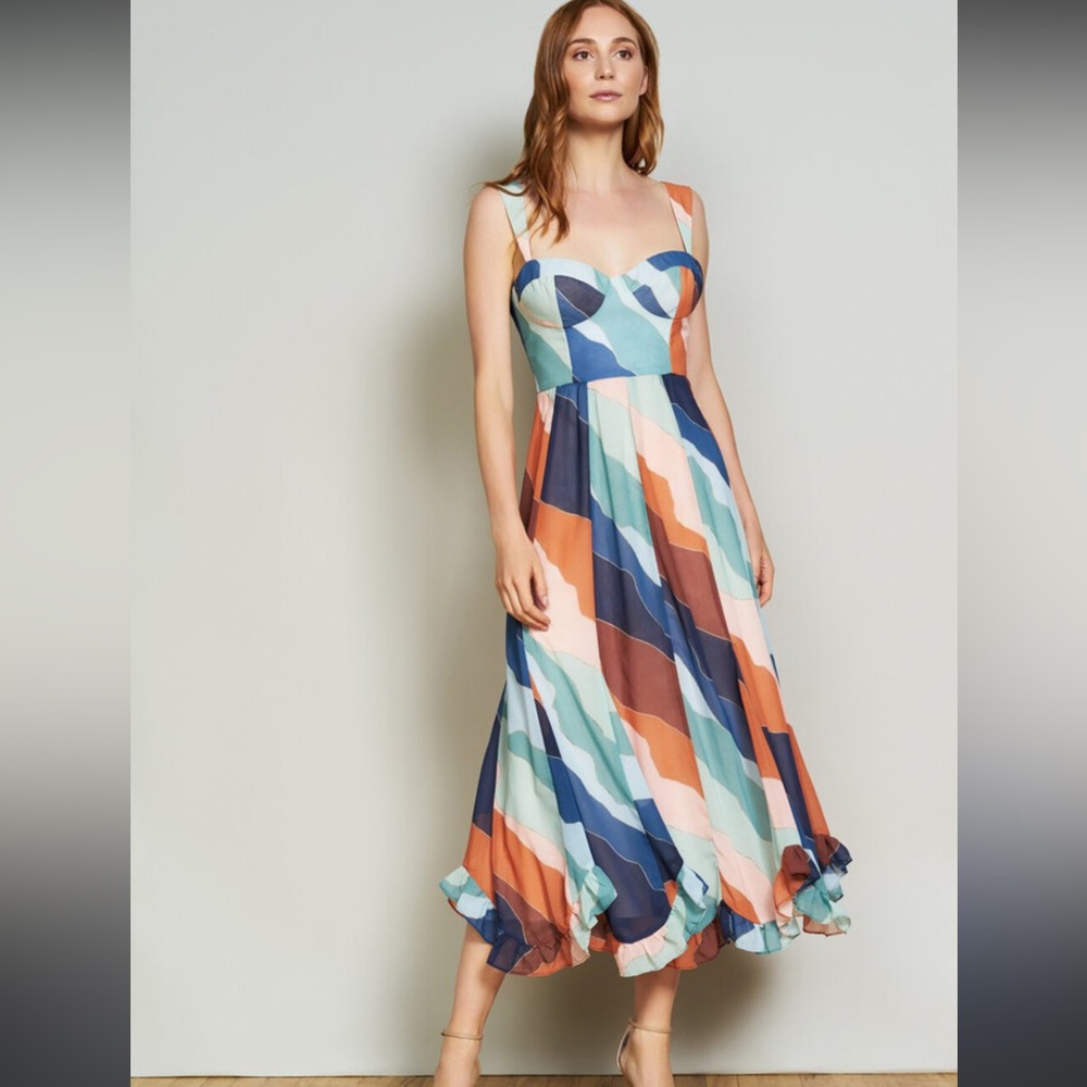 Anthropologie Hutch Leona Sunset Multicolor Striped Midi Dress